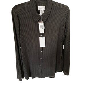 Republic Womens Blouse Button Down Striped Brown & Black w Open Sleeves Varies